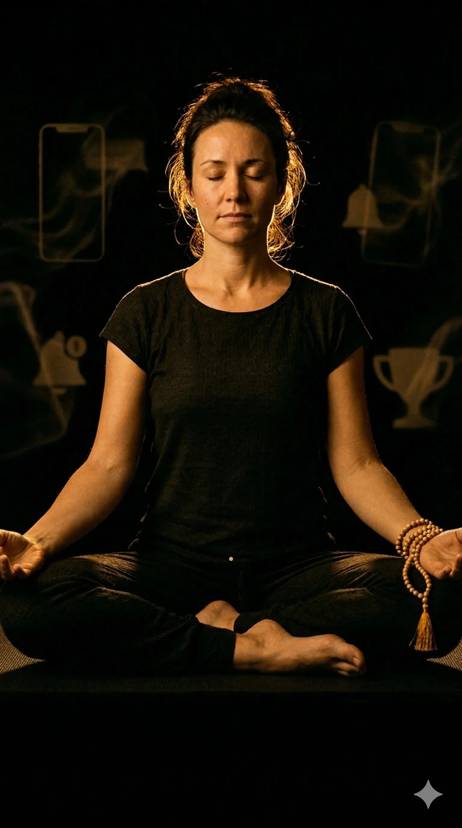 Meditating with mala beads, free from app distractions